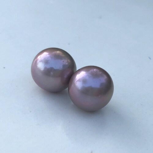 12-13mm Round Edison shops pearl pair,large pearl,lavender color pearl pair.fresh water pearl .EDH05