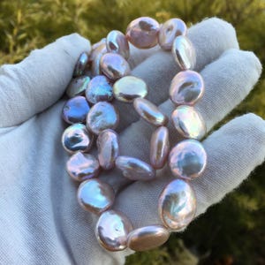 28 Beads 12.5-14mm Natural Metallic Lilac/Purple/Lavender Coin Pearl Strand for Jewelry Design,ECP002