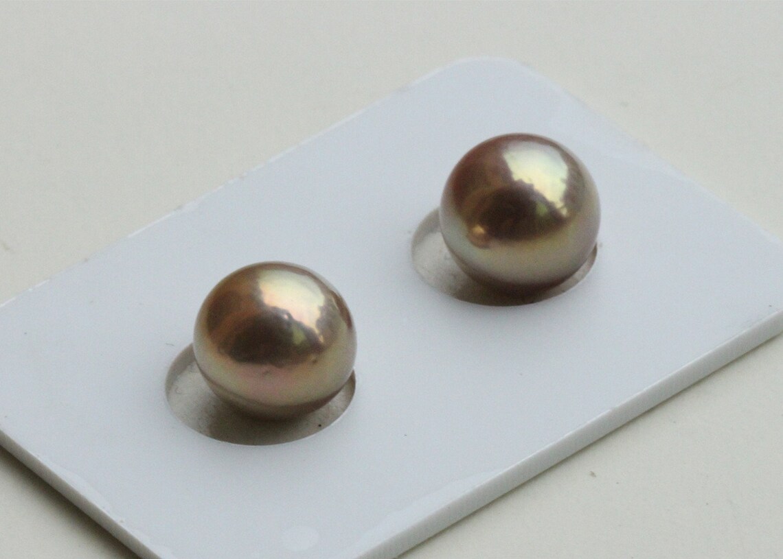 Par de perlas Edison de agua dulce de bronce verde natural | Etsy