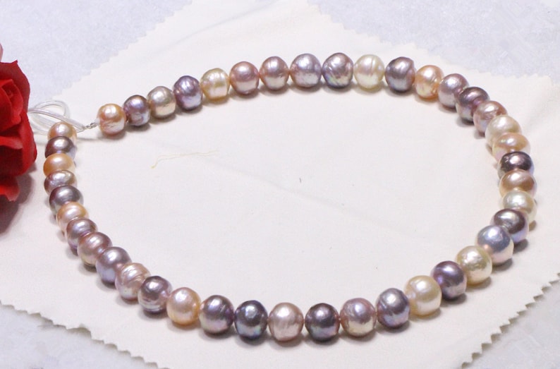 Real edison pearl,Special mixed color,Strong luster,Metallic color pearl strand,Pearl necklace Birthday gift.RS007