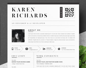 Modern Resume Design Template for Word & Pages | Professional CV | Instant Download Resume