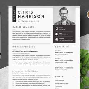 Professional Resume Template With Photo, Modern Resume Template Format Editable CV Design 2021