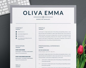 Professional Resume Template / 3 Page CV Template Design + Cover Letter for Word, Pages, PSD and EPS | Instant Download | Digital Download