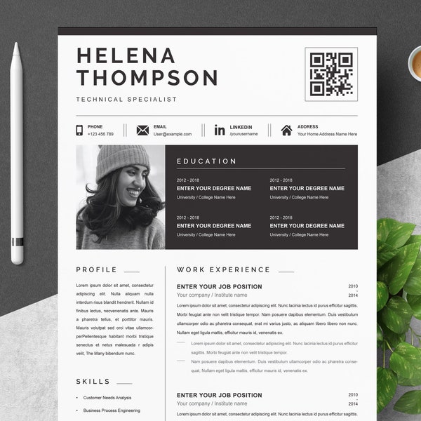 Professional Resume Template With Photo, Modern Resume Template Format Editable CV Design 2021