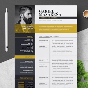 Plantilla de CV / Plantilla de CV moderna y profesional para Word / CV + carta de presentación / Tamaño A4, paquete de 2 páginas / Carta de presentación