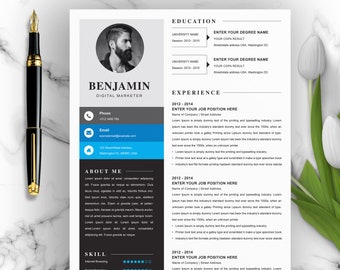 Resume Template for Word | Modern Minimal Design | Two Page Layout with Cover Letter | Instant Digital Download