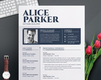 CV Template | Resume Template | CV Design + Cover Letter for Microsoft Word | Two Page Resume with Cover Letter Instant Digital Download
