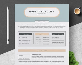 Modern & Professional Resume Template for Word | CV Resume + Cover Letter | 2 Pages Pack with Cover Letter | Instant Download Resume