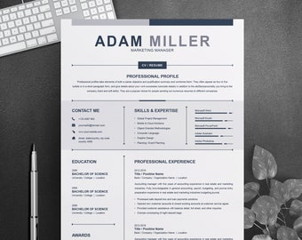 Clean Resume / CV Design Template | 2 Page Editable | Black and White A4 MS Word Curriculum Vitae | Apple Pages | Cover Letter