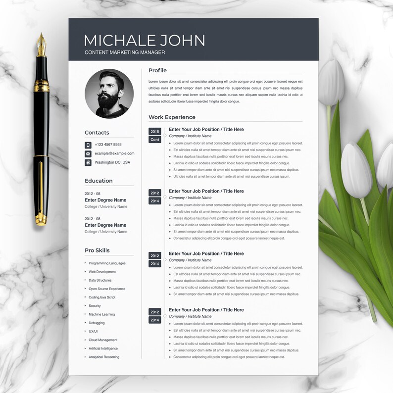 Professional & Modern Resume Template for Word and Pages, CV Designs ...