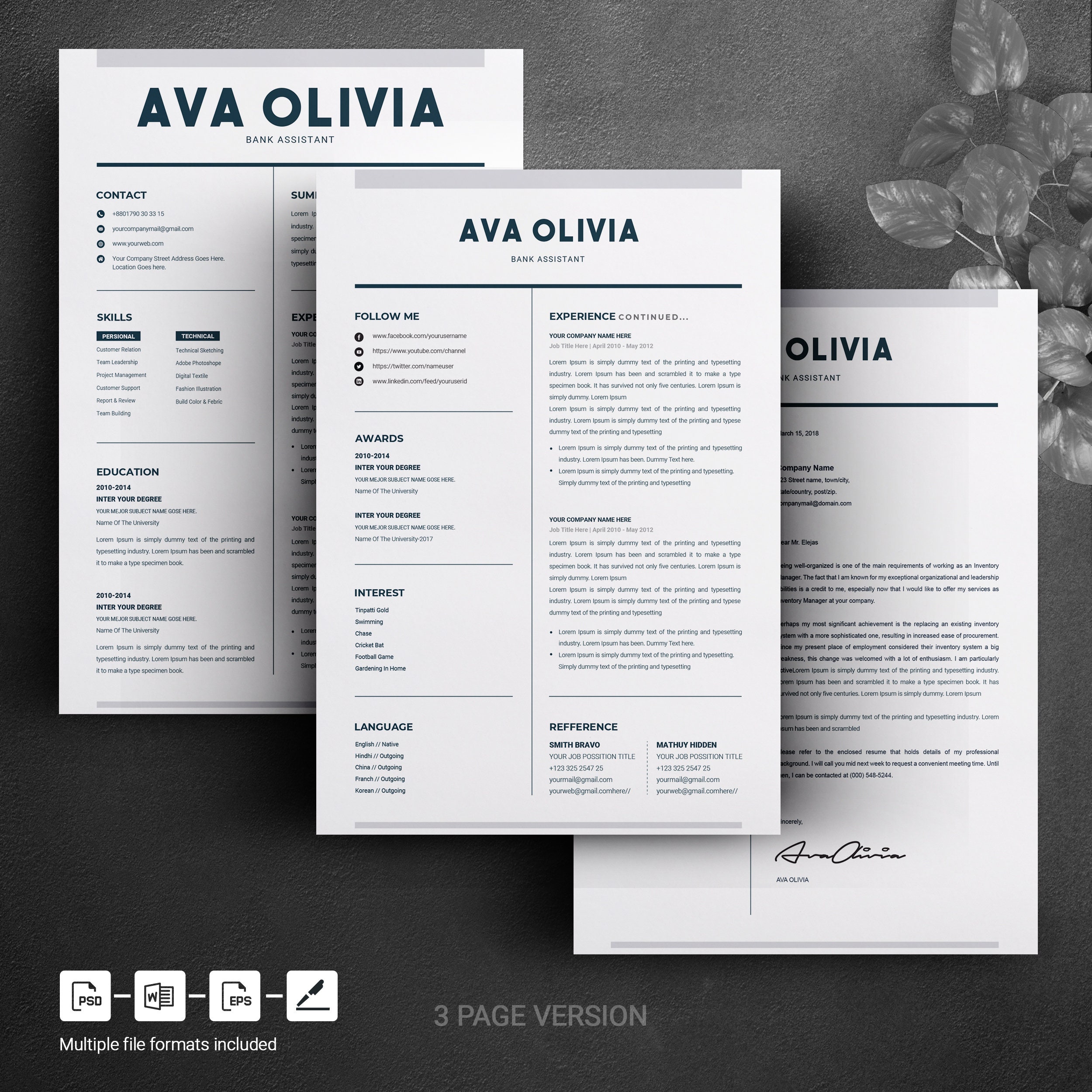 Clean Resume Template Word, CV Design, Resume Template, CV Word, Simple ...