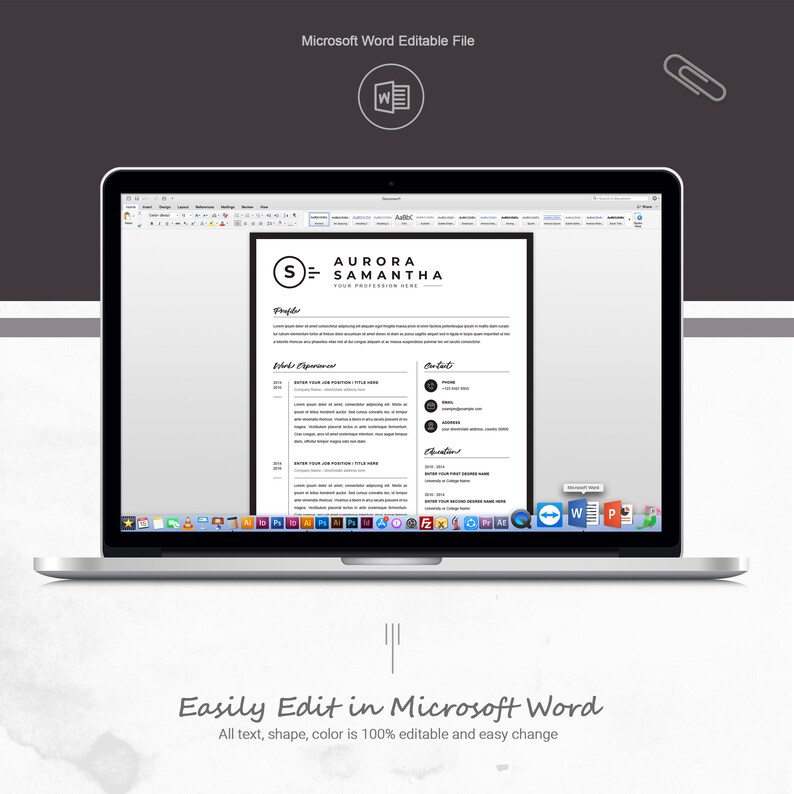 Modern Resume Template for Word Mac Pages CV Template - Etsy