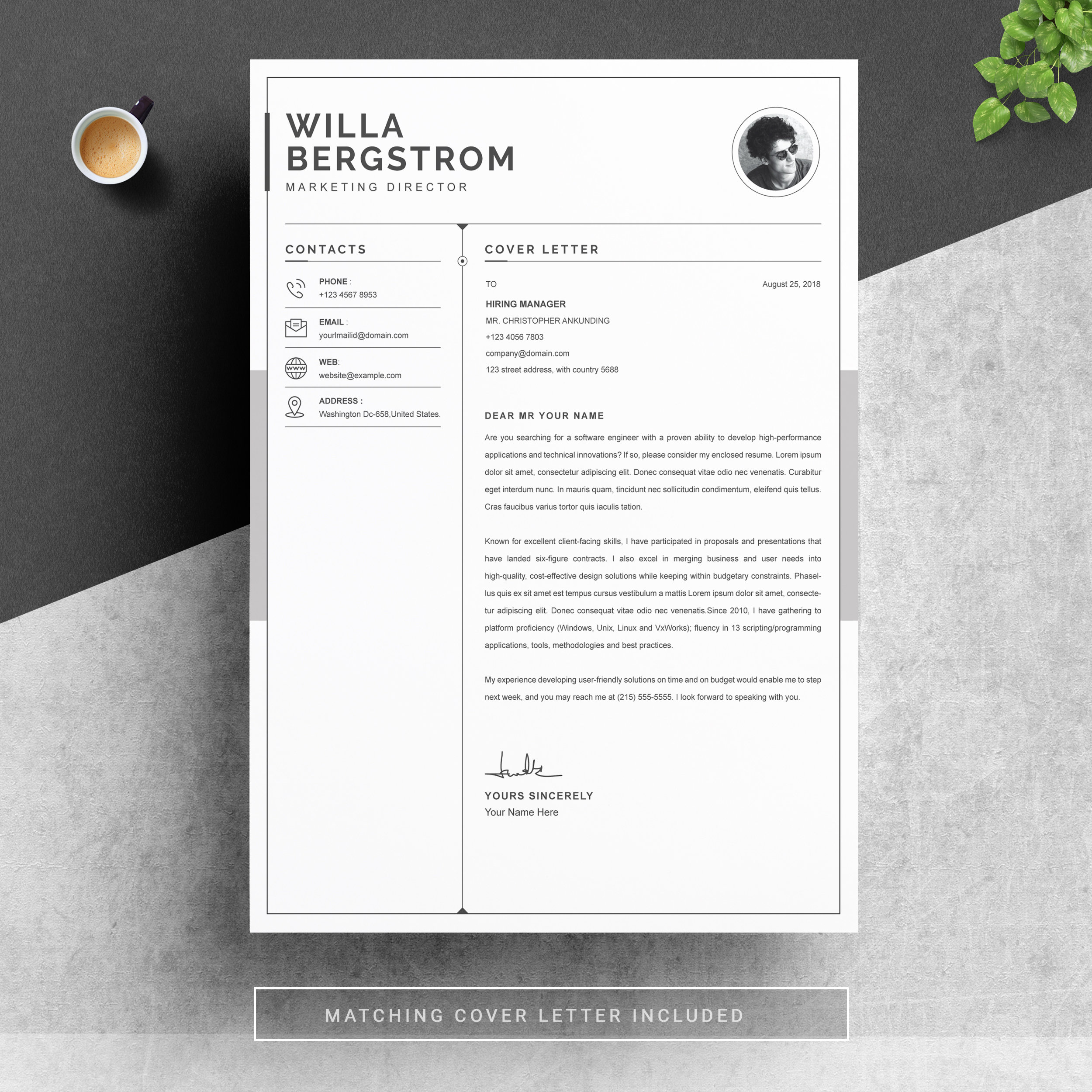 CV Resume Template With Photo, Paper Stationery, CV Template, Modern