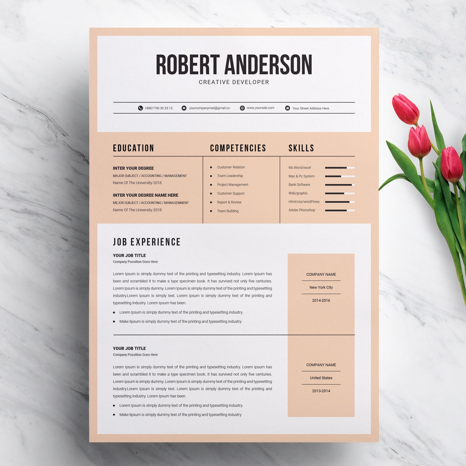 Modern Creative Resume Template For MS Word Format CV Etsy UK