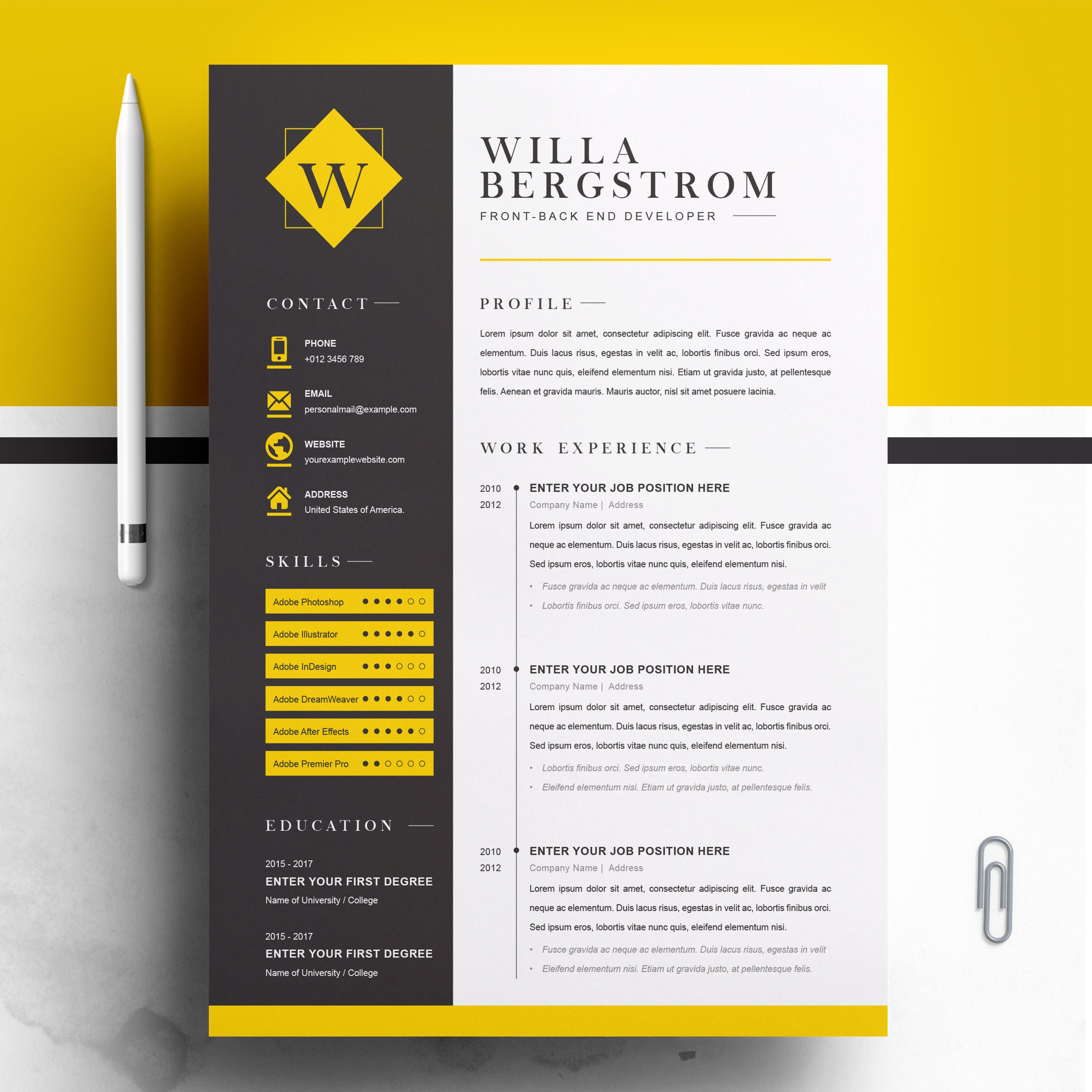 yellow resume template