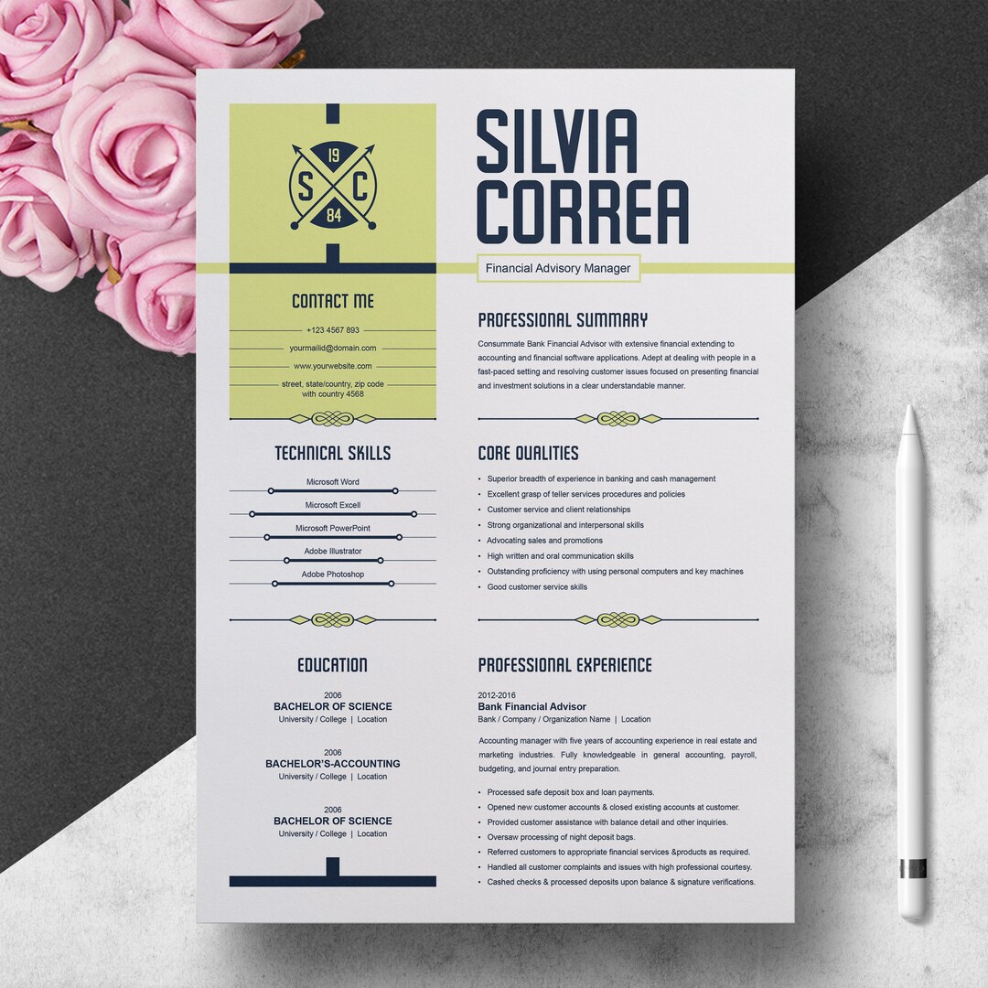 Modern & Professional Resume / CV Design MS Word | Apple Pages, PSD ...