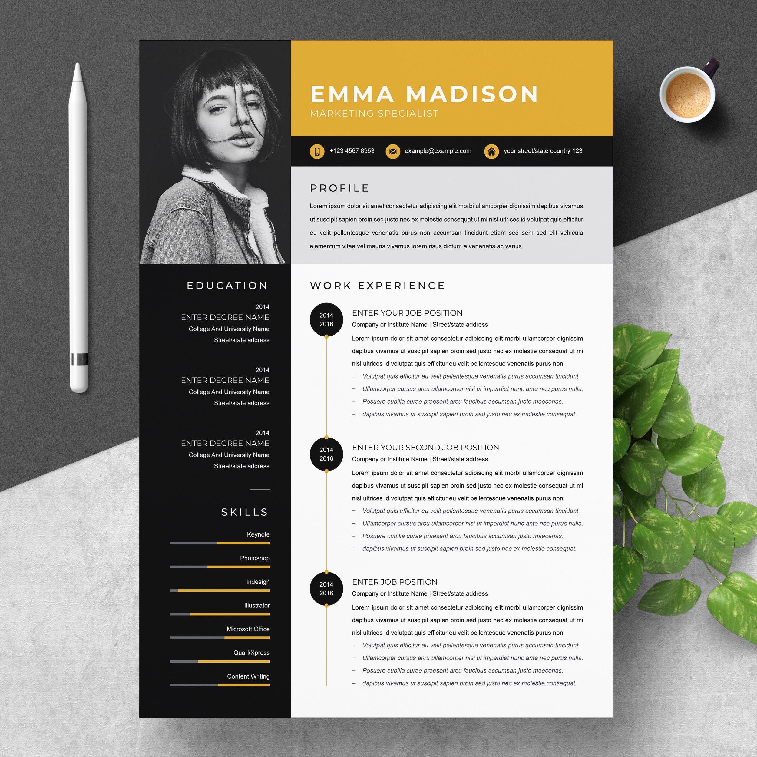 Modern Resume/CV Template for Word + Apple Pages | Resume/CV Template with Photo | Instant Download Resume CV | "Resume Inventor"