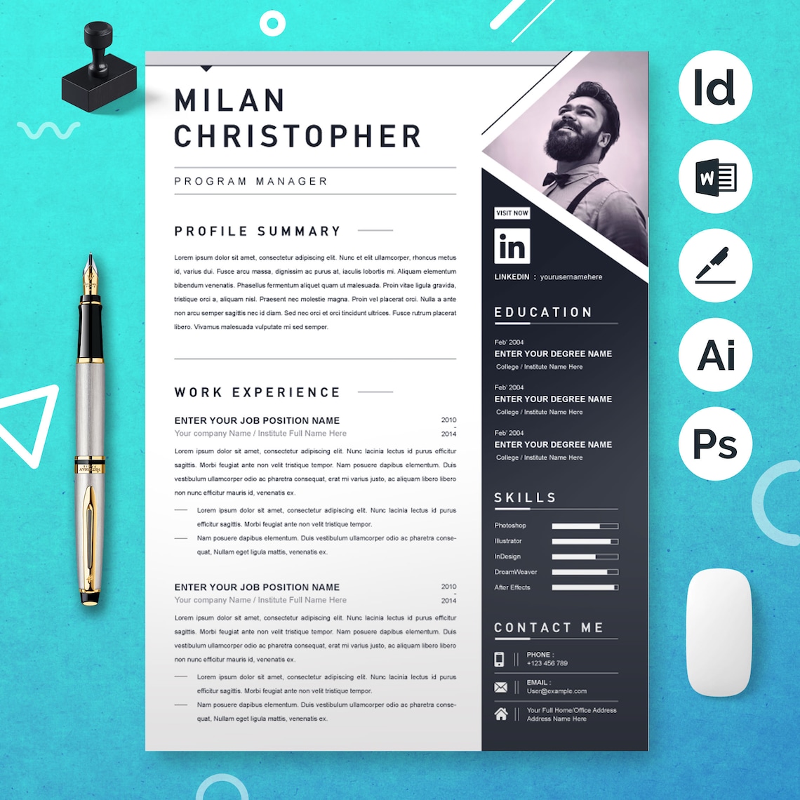 2-page-professional-simple-graphic-designer-resume-template-etsy-uk