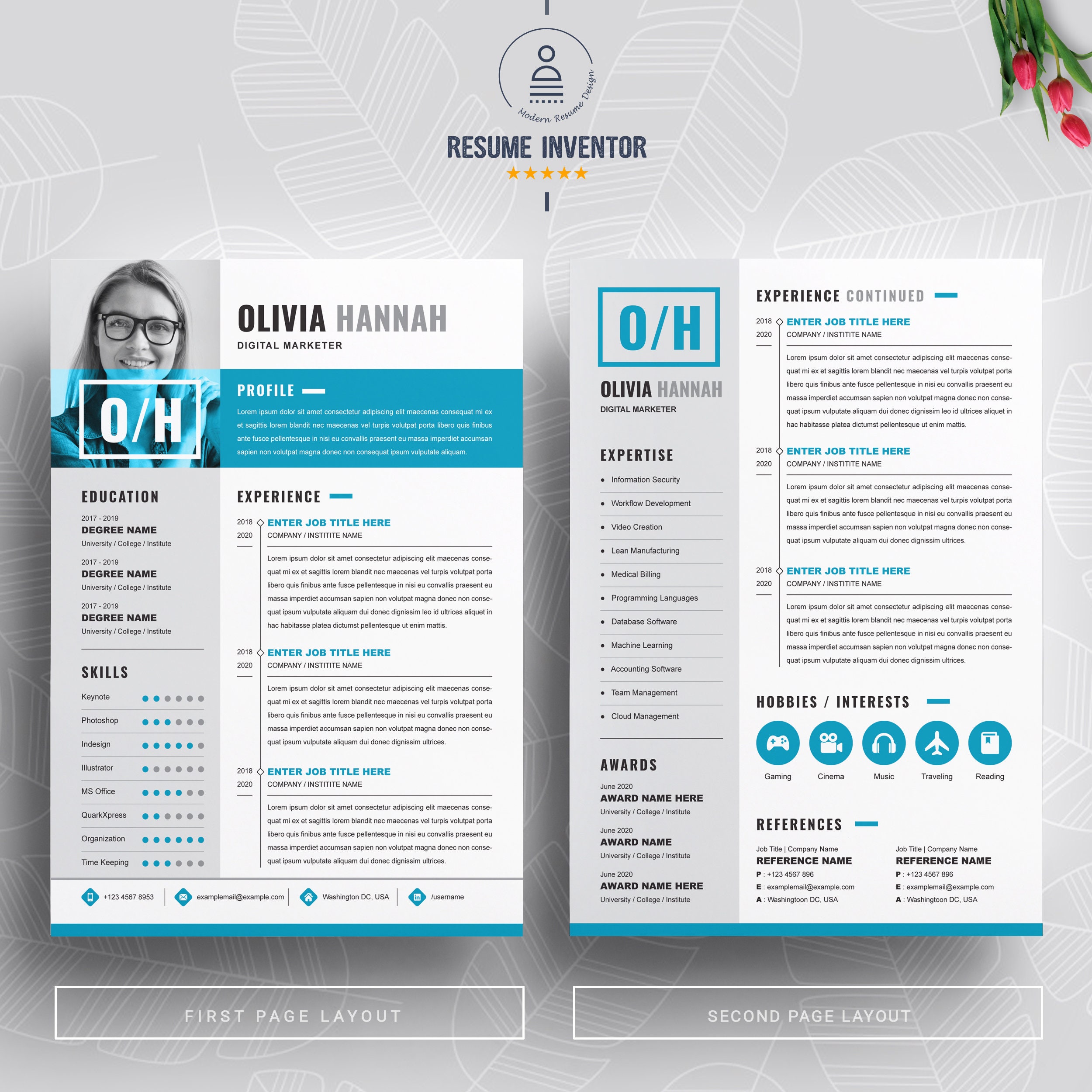 Resume Template, Professional Modern Resume Template for Pages, Word ...