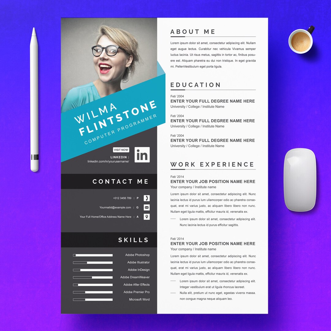 Modern Resume Design Template for Word & Pages | Professional CV ...