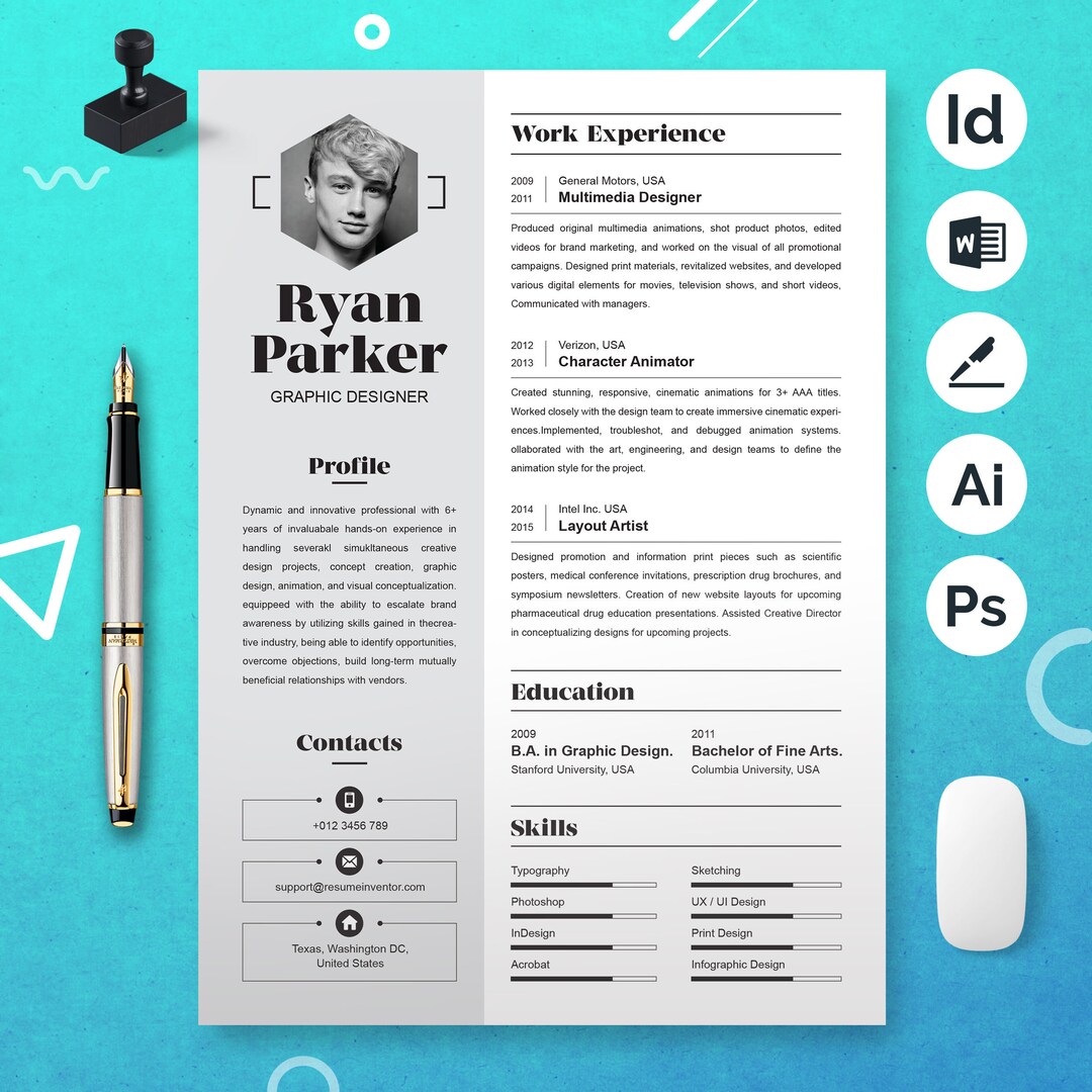 Graphic Designer Resume Template | CV Design Format Word & Mac Pages ...