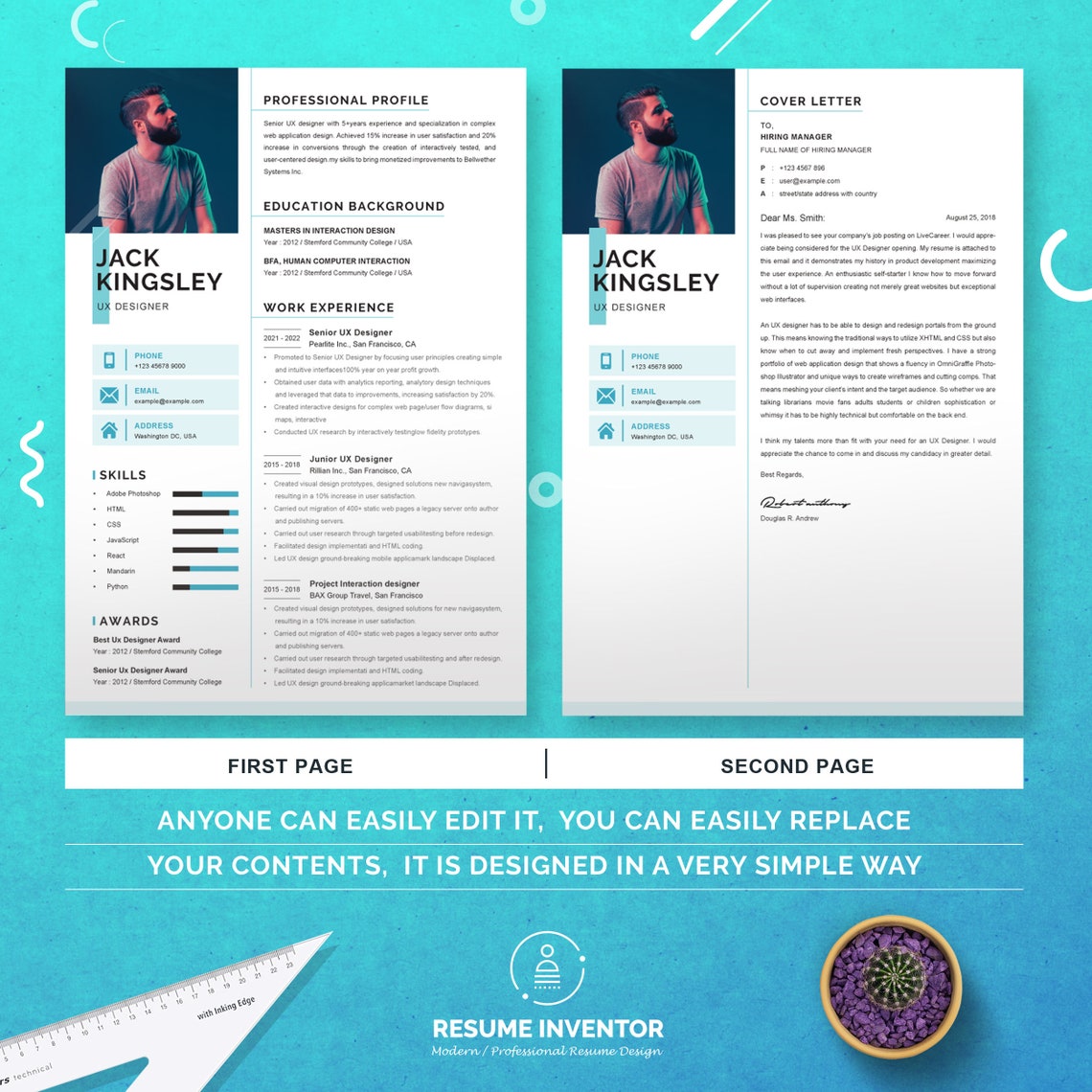 UX Designer Clean and Modern Resume Template Word CV Template Cover ...