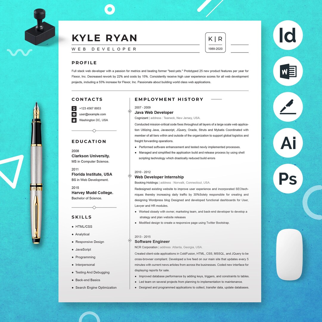 Web Developer Resume Template | Developer CV Template, IT Resume Word ...