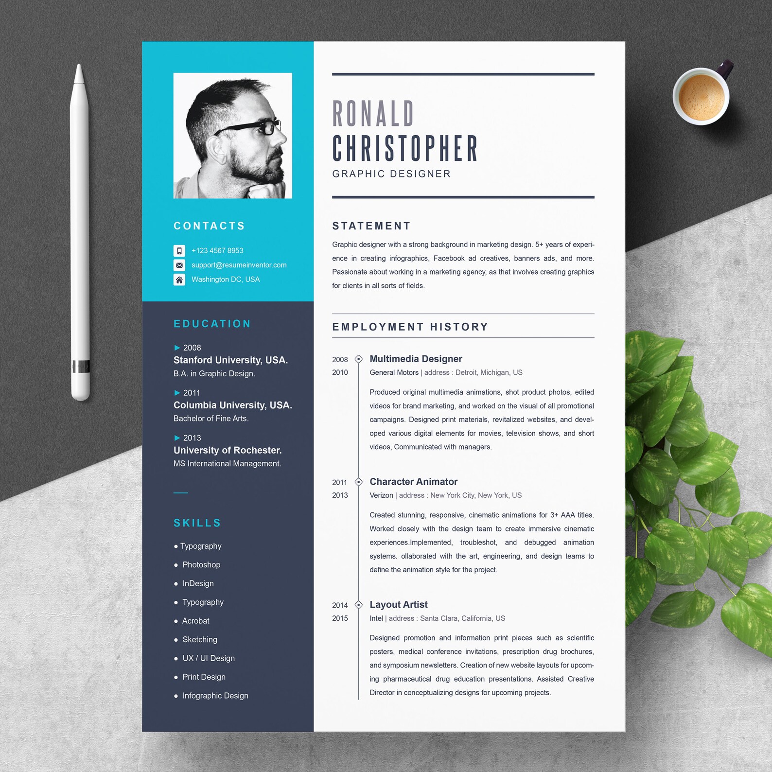 Graphic Designer Resume Template Format Word Apple Pages Indesign 