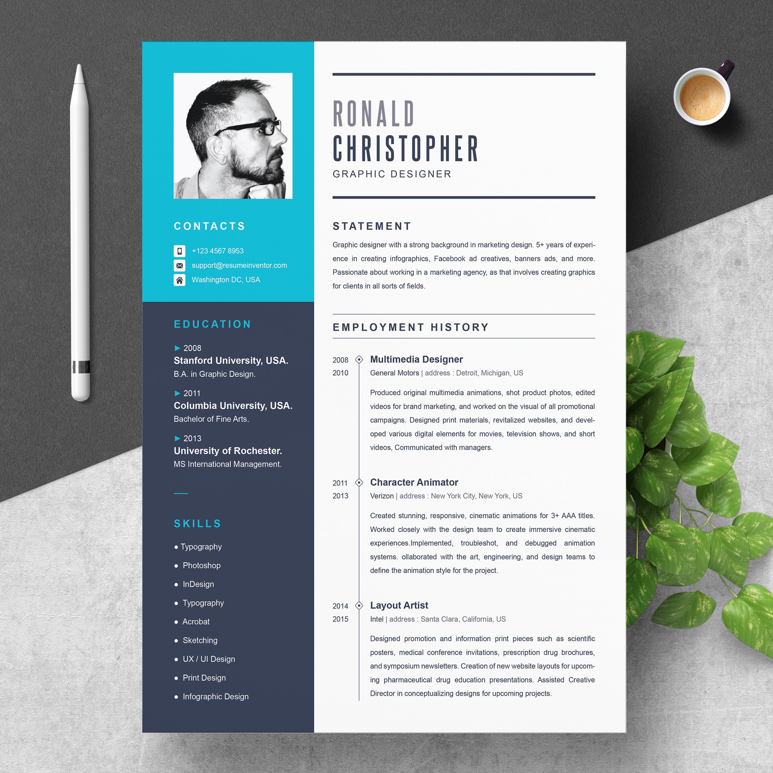 Graphic Designer Resume Template Format word Apple Pages - Etsy