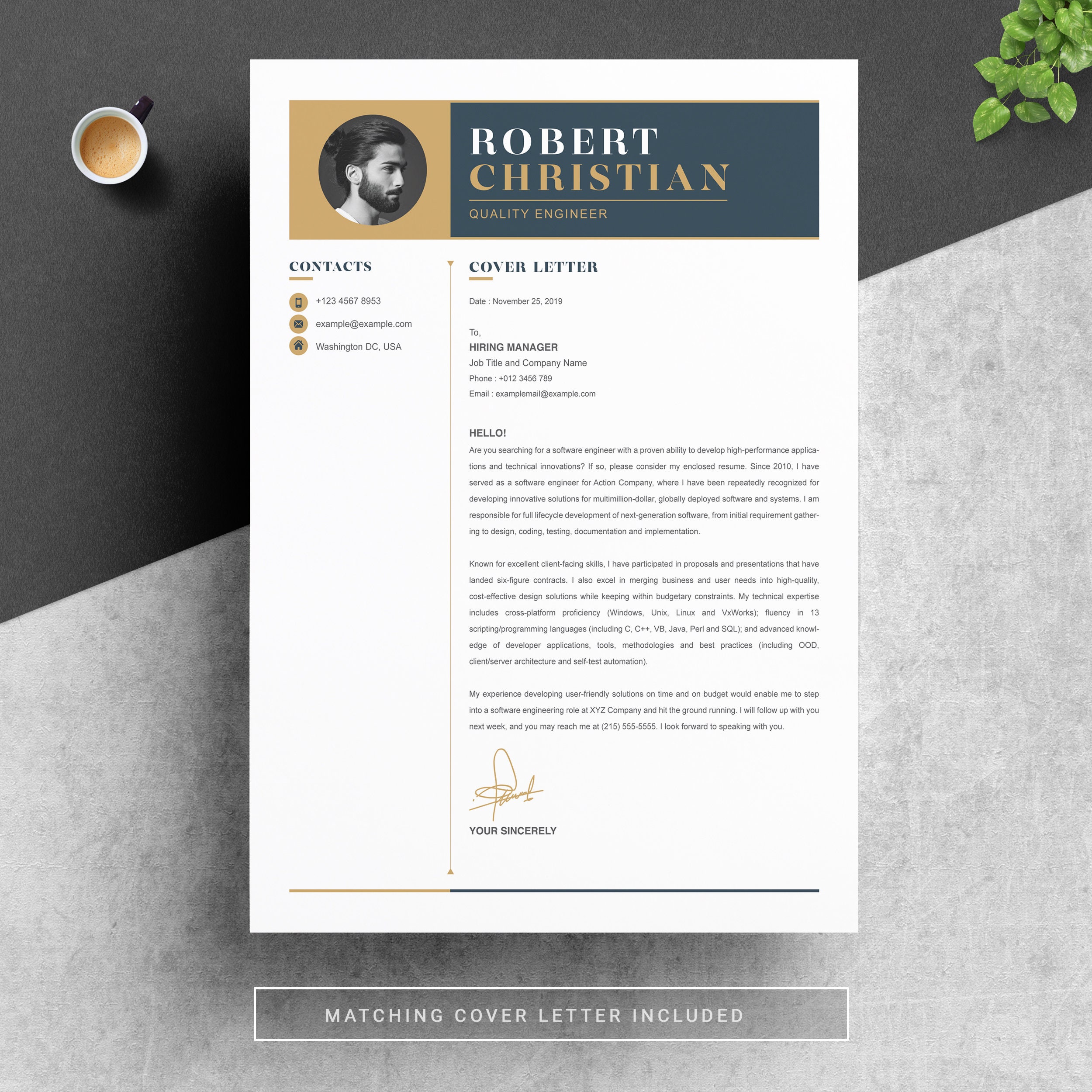 Resume Template for Microsoft Word and Pages With Cover Letter - Etsy