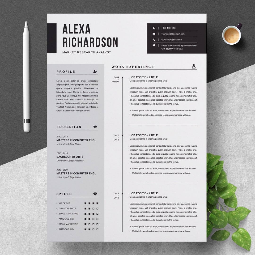 Two Pages Modern and Professional CV / Resume Template With Cover Two Pages Modern and Professional CV / Resume Template With Cover