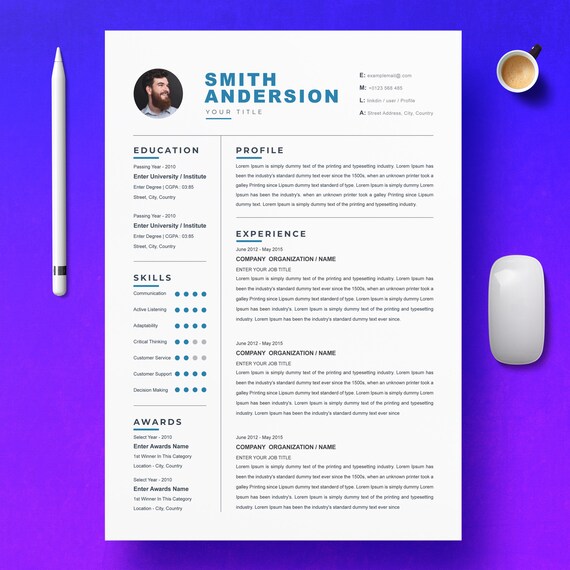 Clean Resume Template Word Cv Template Download New Resume - Etsy