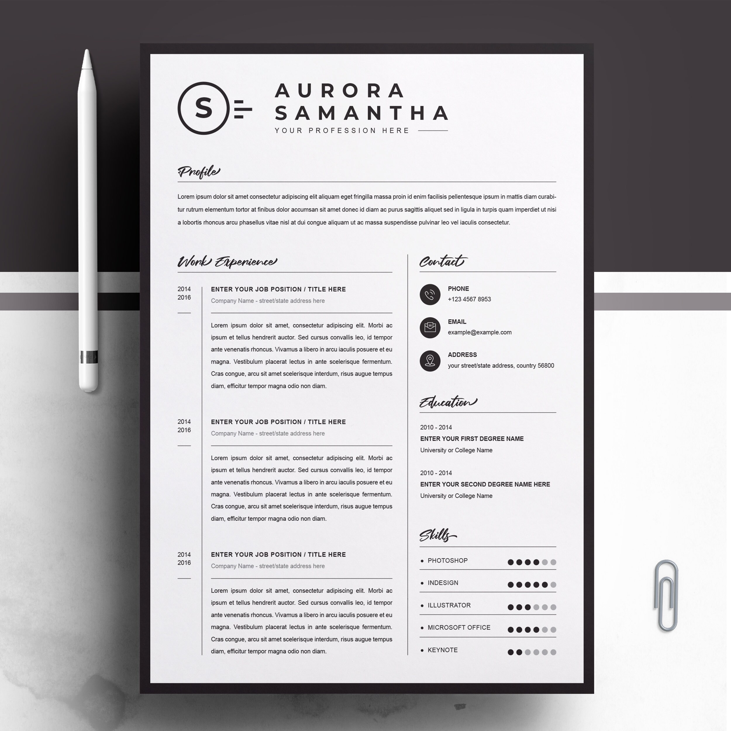 Modern Resume Template for Word, Mac Pages CV Template, Resume Template ...