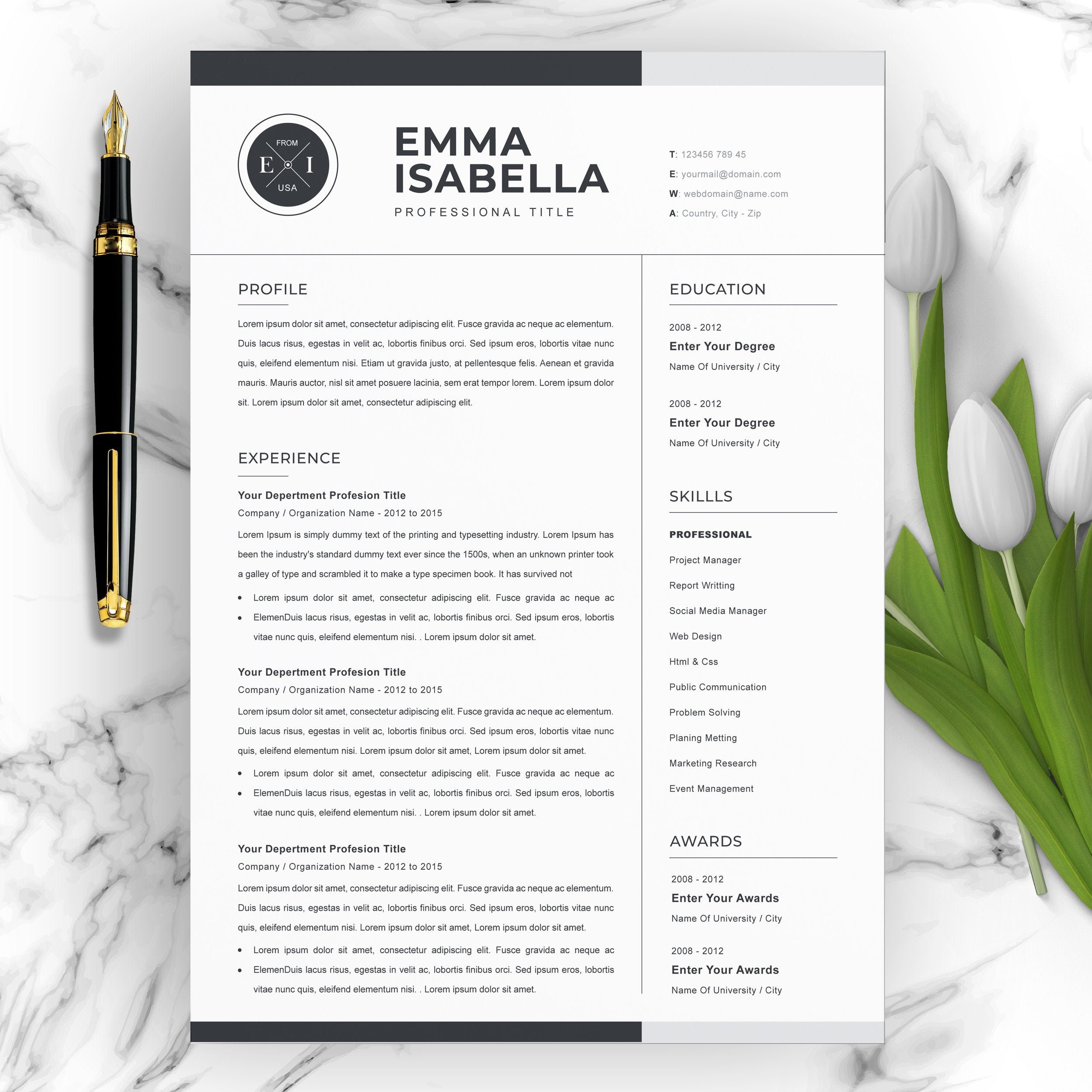 ats-friendly-resume-template-for-word-pages-indesign-resume-etsy