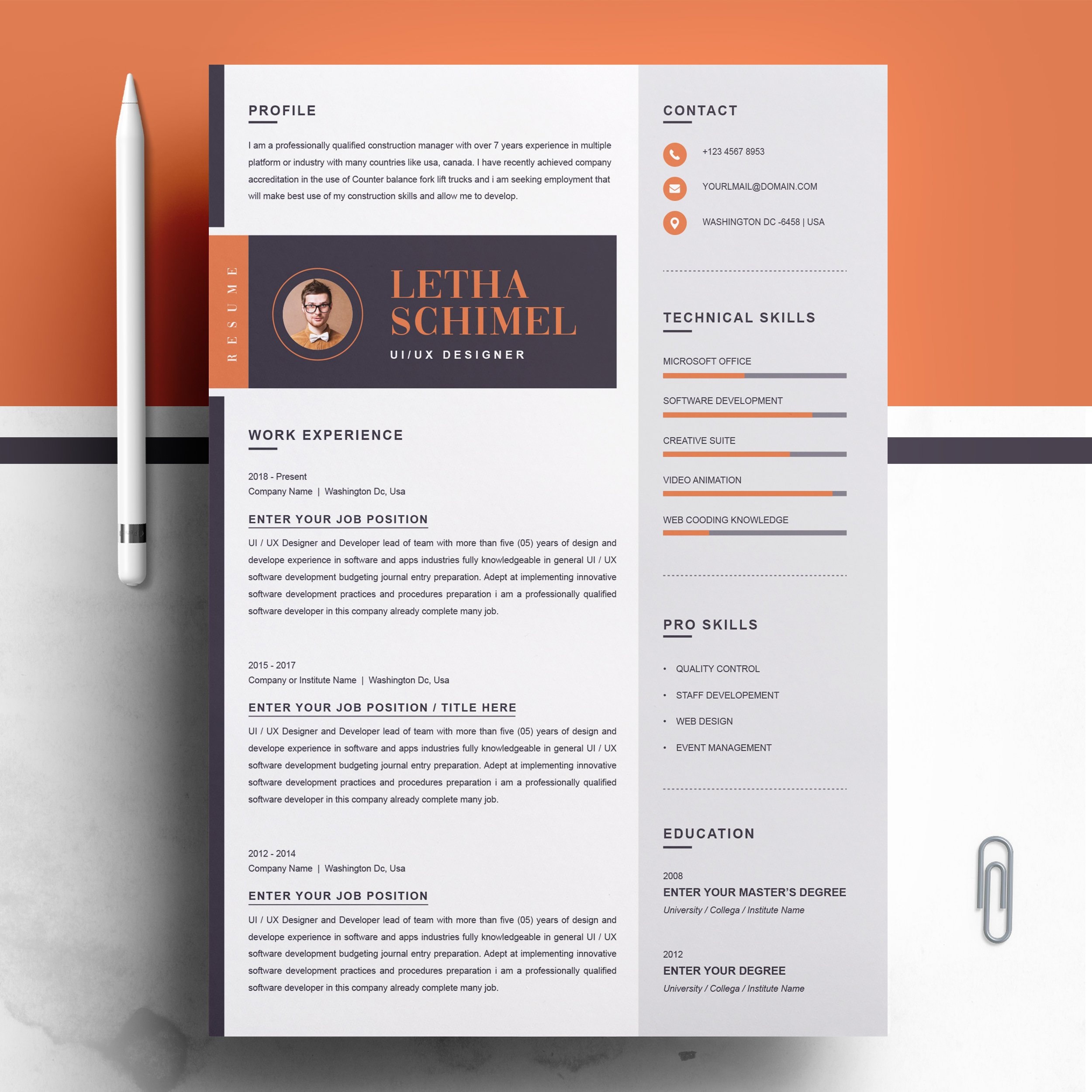 modern and clean resume    cv design template