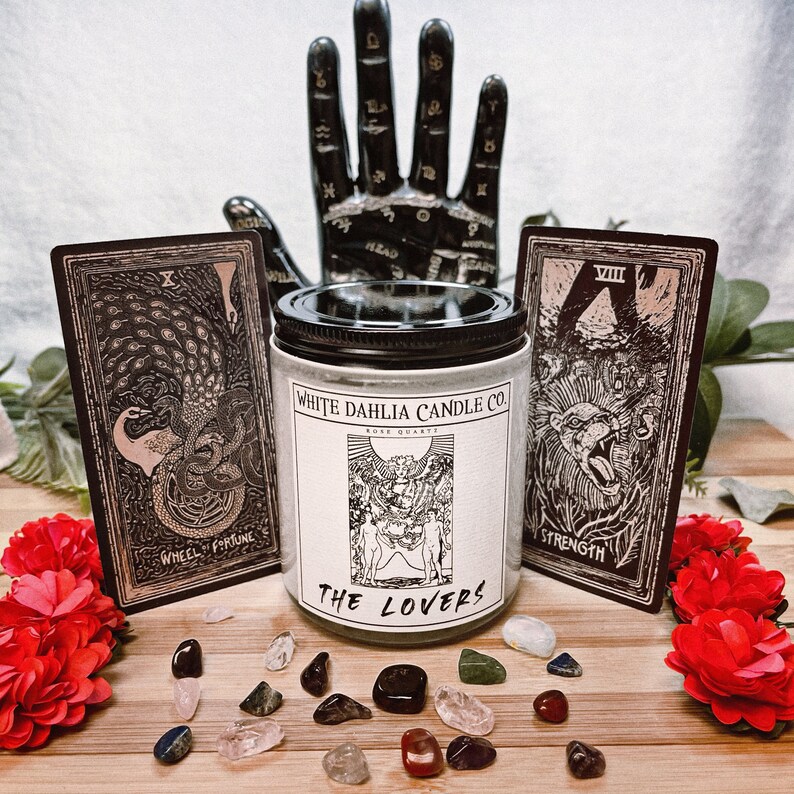 Tarot Candle Crystal Candle Homemade Ritual Candles 8oz Etsy