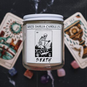 Mort | Bougie Tarot | Bougie en cristal de soja | Bougie Rituelle Maison | 8 oz parfumé | Oracle | Tarot | Halloween | Sorcellerie | Cadeaux