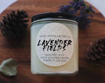 Lavender Fields | Wooden Wick | Homemade Soy Candles | Cozy Candle | Mother's Day Gifts | Farmhouse | Gifts For Her | Spa | Birthday Gifts