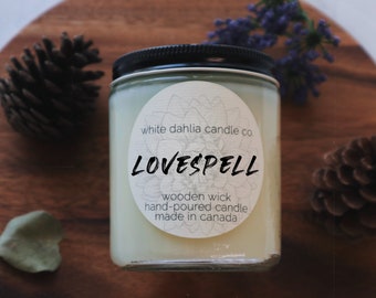 Lovespell | Wooden Wick | Homemade Soy Candles | Perfume Candle | Mother's Day Gifts | Farmhouse | Gifts For Her | Mom Gifts | Birthday Gift