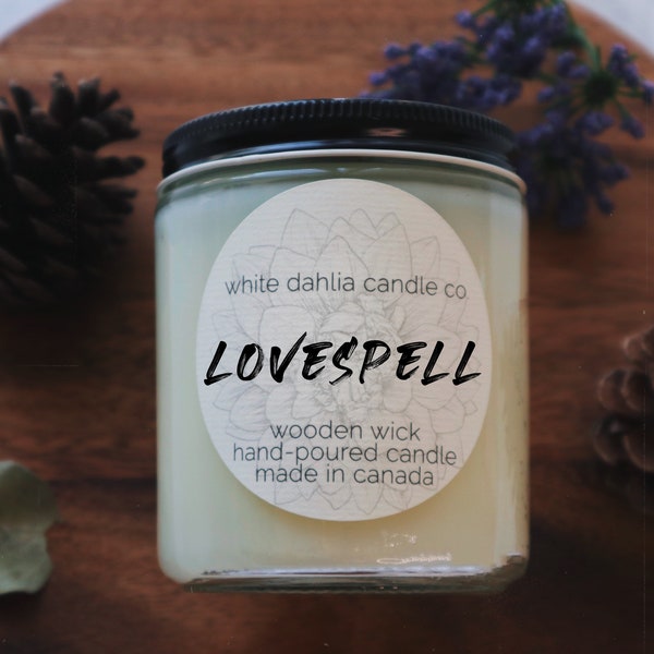 Lovespell | Wooden Wick | Homemade Soy Candles | Perfume Candle | Mother's Day Gifts | Farmhouse | Gifts For Her | Mom Gifts | Birthday Gift