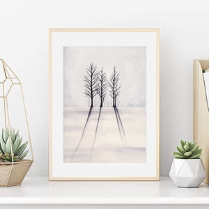 Árboles de paisaje de acuarela, Cartel de paisaje de nieve, Pintura de paisaje de bosque, Acuarela nevada, Arte de pared, Decoración de pared, Impresión de arte