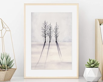 Árboles de paisaje de acuarela, Cartel de paisaje de nieve, Pintura de paisaje de bosque, Acuarela nevada, Arte de pared, Decoración de pared, Impresión de arte