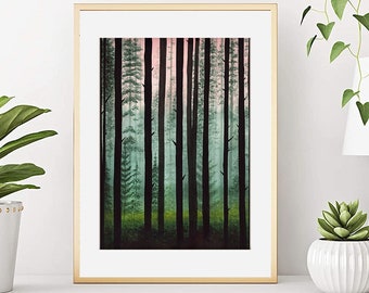 Paisaje de bosque otoñal en acuarela, Cartel de acuarela del bosque, Cartel de paisaje, Acuarela de paisaje, Arte de pared, Decoración de pared, Impresión de arte
