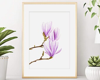 Watercolor flower, flower poster, botanical poster, plant poster, botanical poster, Magnolia, art reproduction of my original watercolor