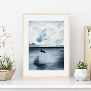 Paisagem marítima em aquarela, pôster de paisagem marítima, decoração de parede, impressão artística, reprodução artística da minha aquarela original