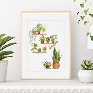 Watercolor Urban Jungle indoor plants, Botanical poster, Plant illustration, Wall decoration, Wall art gift, Art print