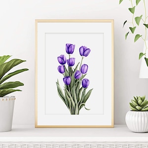 Watercolor tulips,flowers print,flowers poster,flowers painting,tulips print,botany art,wall decor. Art print from my original watercolor.