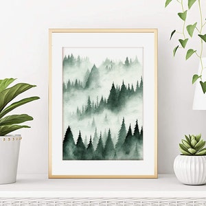 Aquarellandschap, Landschapsposter, Bergsparrenlandschap, Wanddecoratie, Kunstprint, Kunstreproductie van mijn originele aquarel