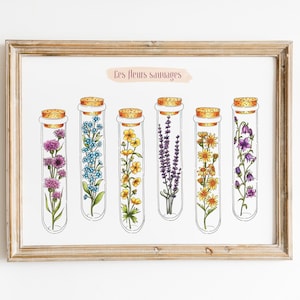 Acuarela y tinta Flores silvestres, Cartel de primavera, Flores de primavera, Arte floral botánico, Decoración de pared, Impresión de arte