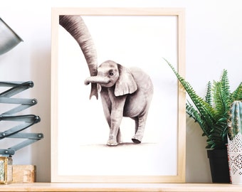 Acuarela de elefante, Cartel de elefante, Cartel de elefante, Acuarela de animales, Cartel de animales, Acuarela, Decoración de pared, Impresión de arte